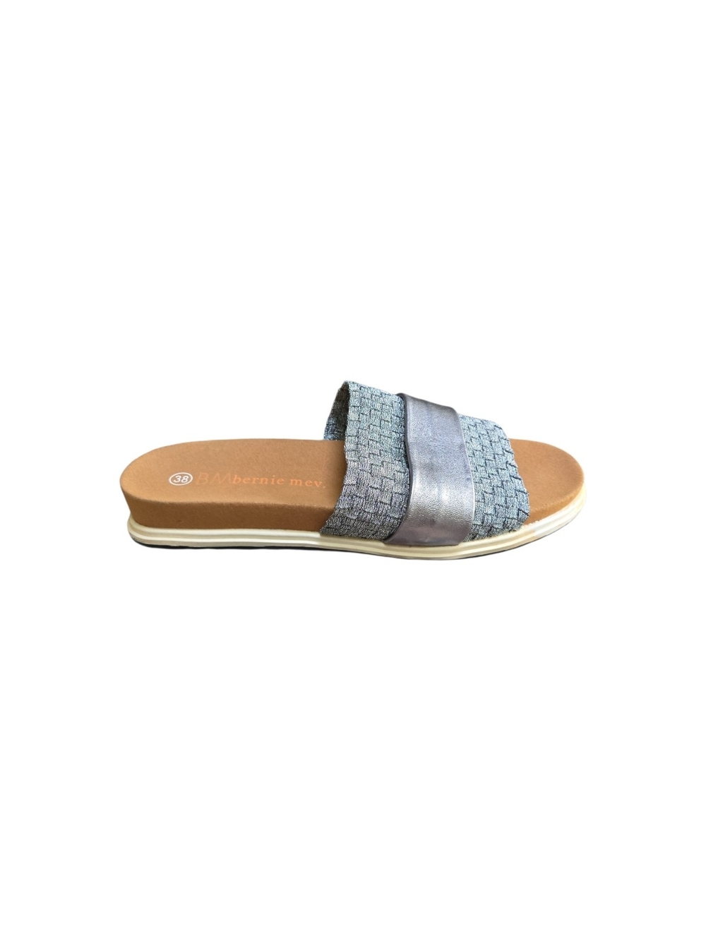 bernie mev. woven Silver Metallic Slide Size 38 = US 7.5/8
